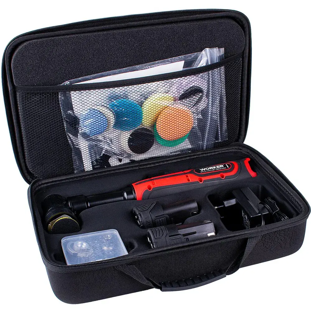 Mini politriz roto orbital a bateria 12V Worker com kit 8 acessórios — fotografia 6