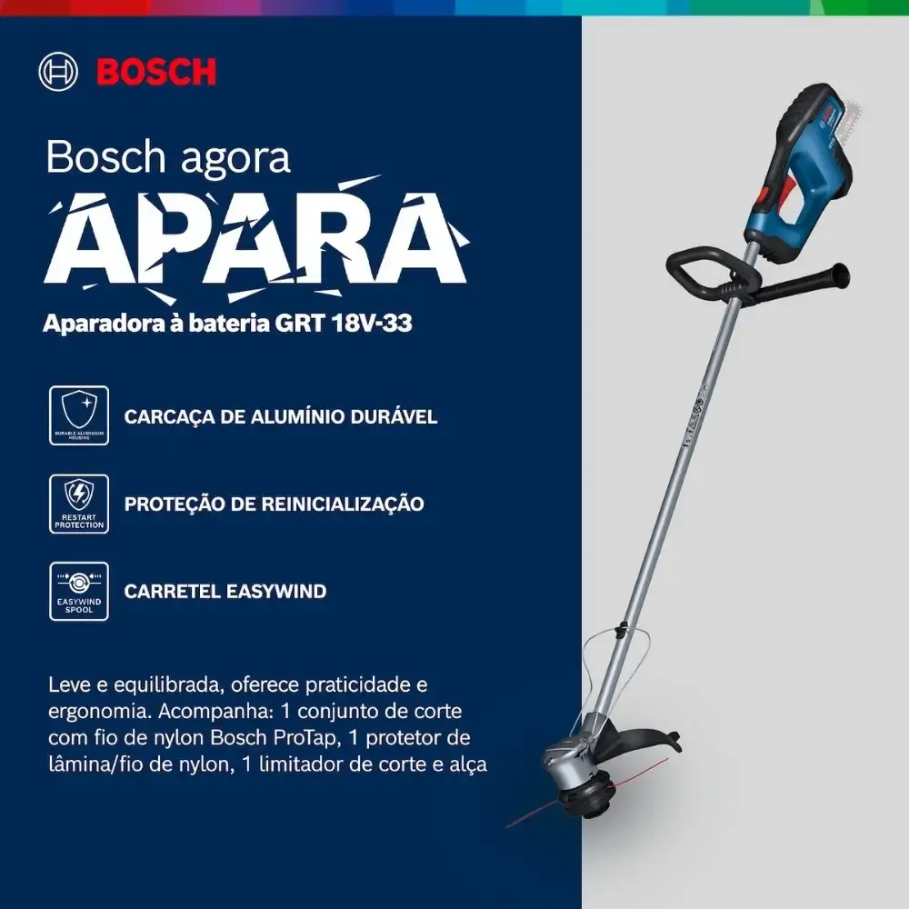Aparador de grama 33CM GRT 18V-33 com bateria 8,0AH 18V e carregador bivolt Bosch — fotografia 10