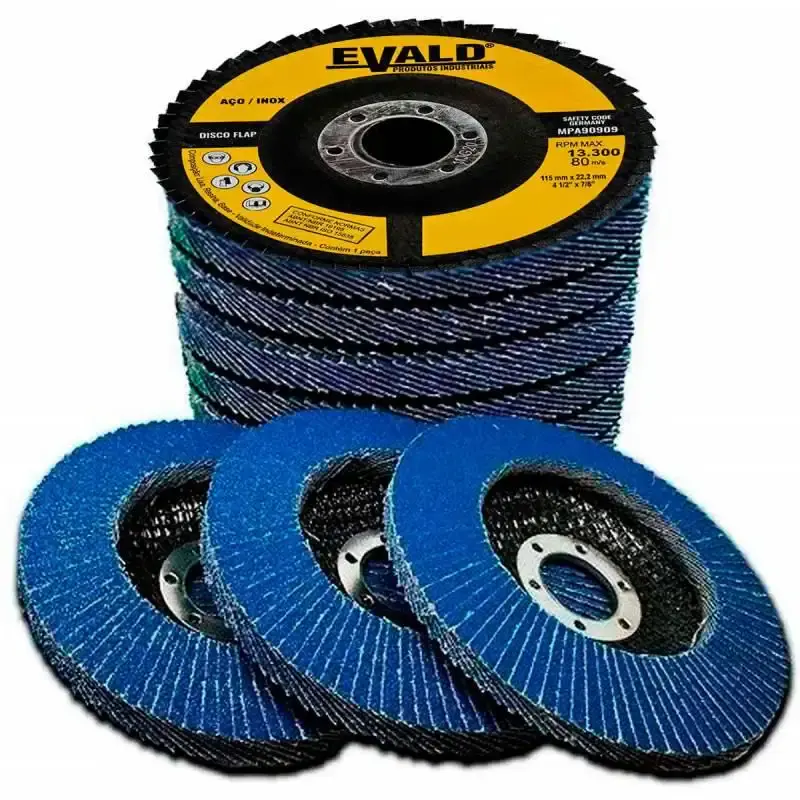 Disco de lixa flap 4.1/2 POL 115 MM aço inox grão 40 kit com 10 unidades Evald