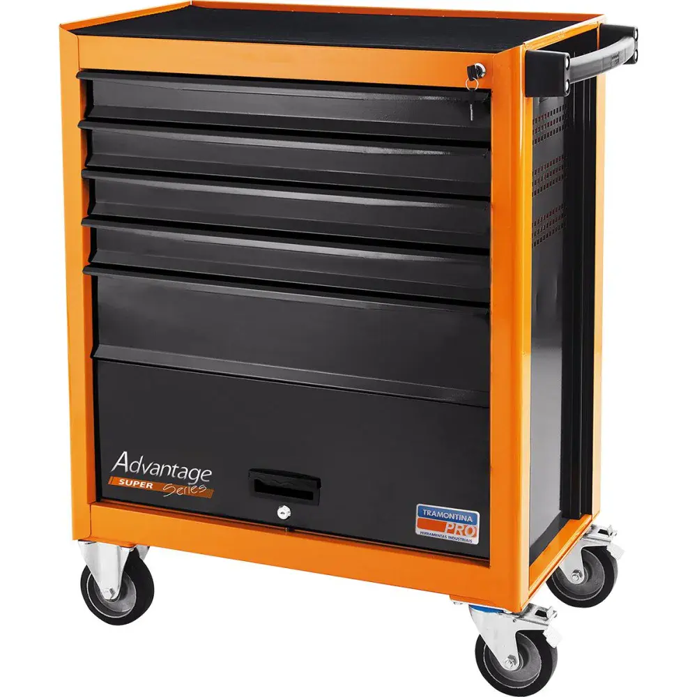 Carro de ferramentas pro 5 gavetas 1 porta laranja Tramontina