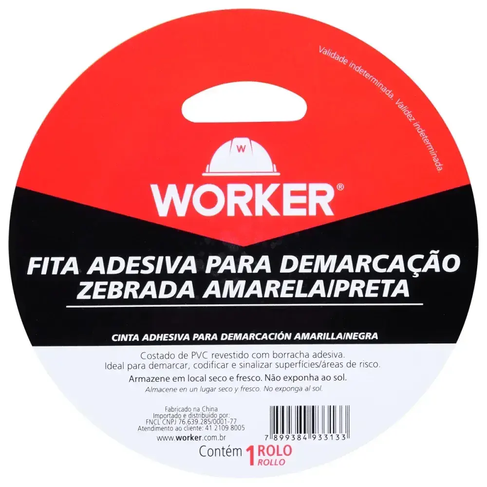 Fita adesiva para demarcação zebrada amarelo e preto 48MM x 30M Worker — fotografia 7
