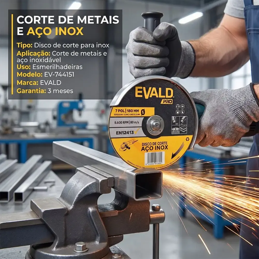 Disco de Corte Inox 10 Unidades 7 POL x 1,6 MM 8.600 RPM EVALD PRO — fotografia 4