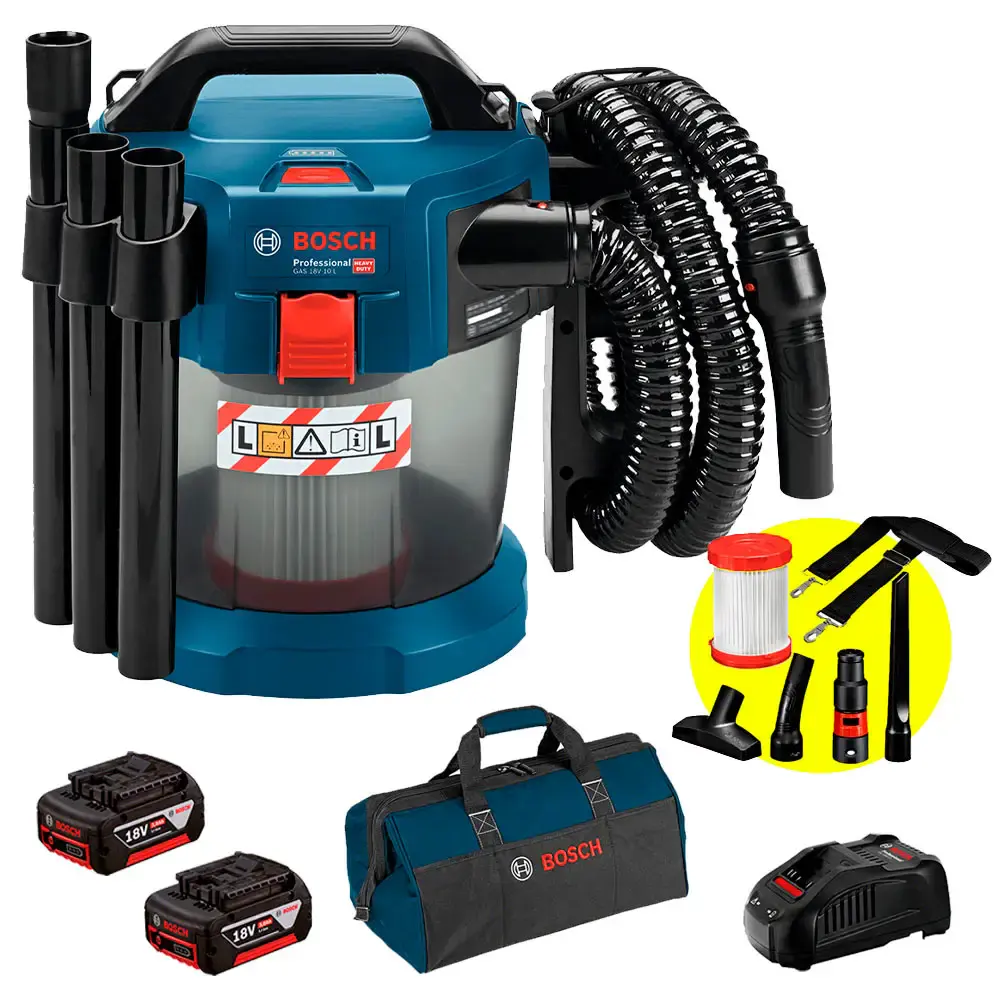 Aspirador de pó à bateria 18V GAS18V-10L 2 baterias 4,0AH, carregador bivolt e bolsa Bosch — fotografia de referência