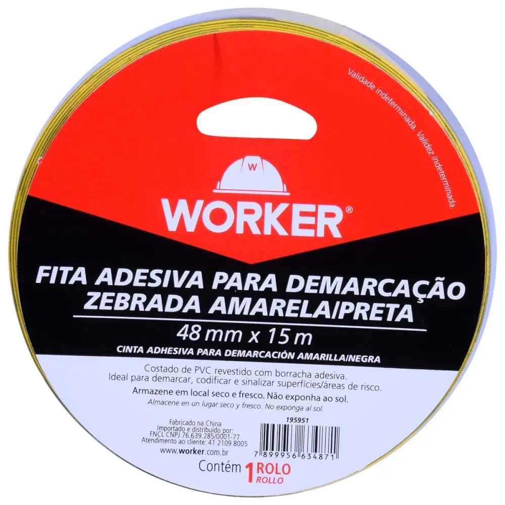 Fita adesiva para demarcação amarelo/preto 48MM 15M Worker — fotografia 2