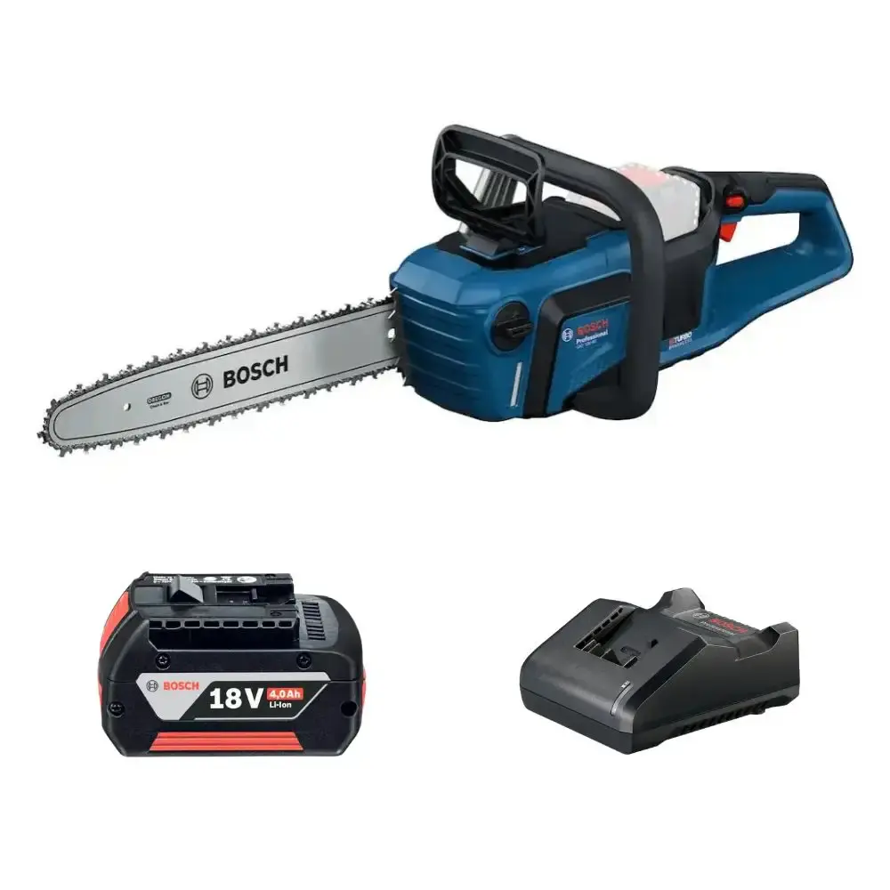 Motosserra a bateria GKE 18V-40 com bateria 18V 4AH e carregador GAL Bosch — fotografia de referência