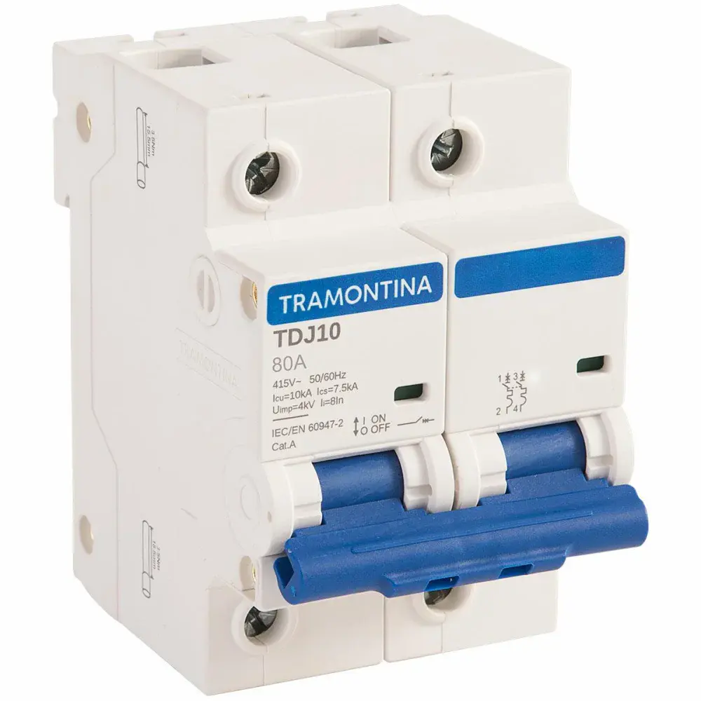 Disjuntor din bipolar TDJ10 80A 10KA curva c Tramontina — fotografia de referência