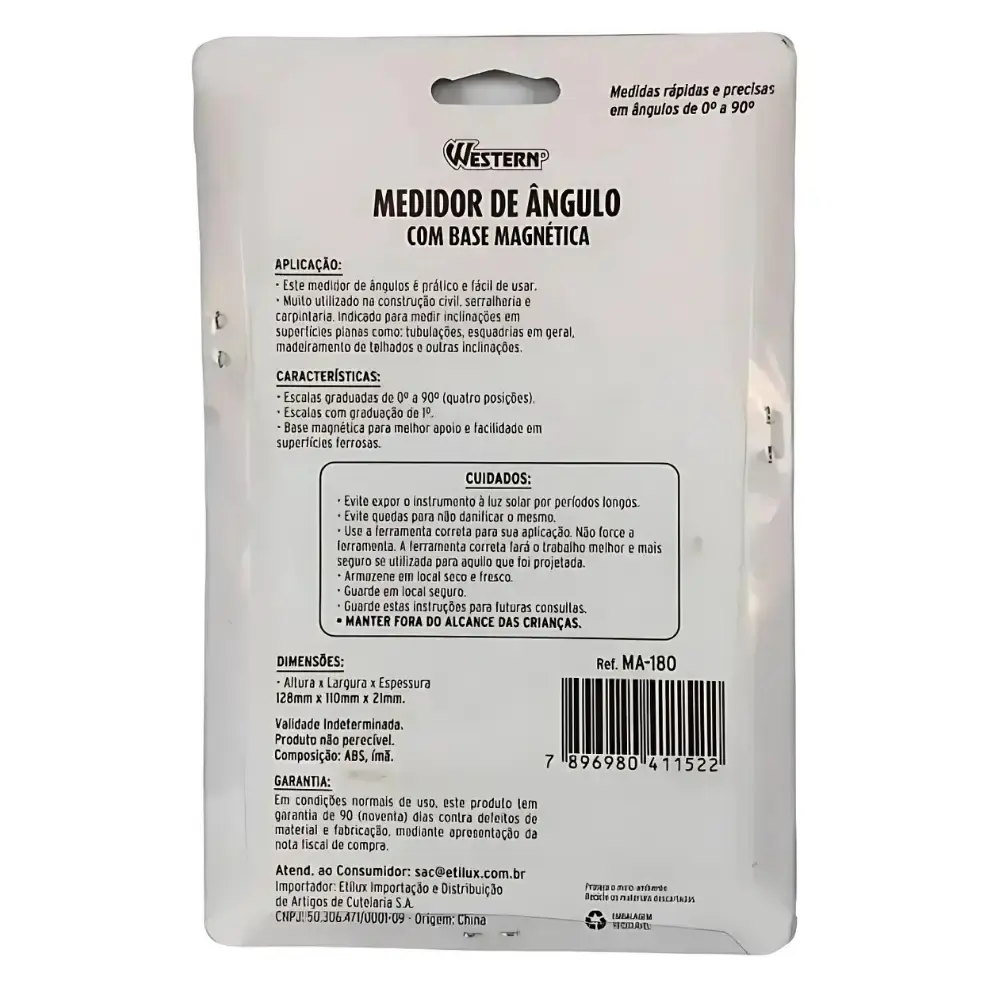 Medidor de ângulo inclinômetro base magnética 0 a 90° MA-180 Western — fotografia 6