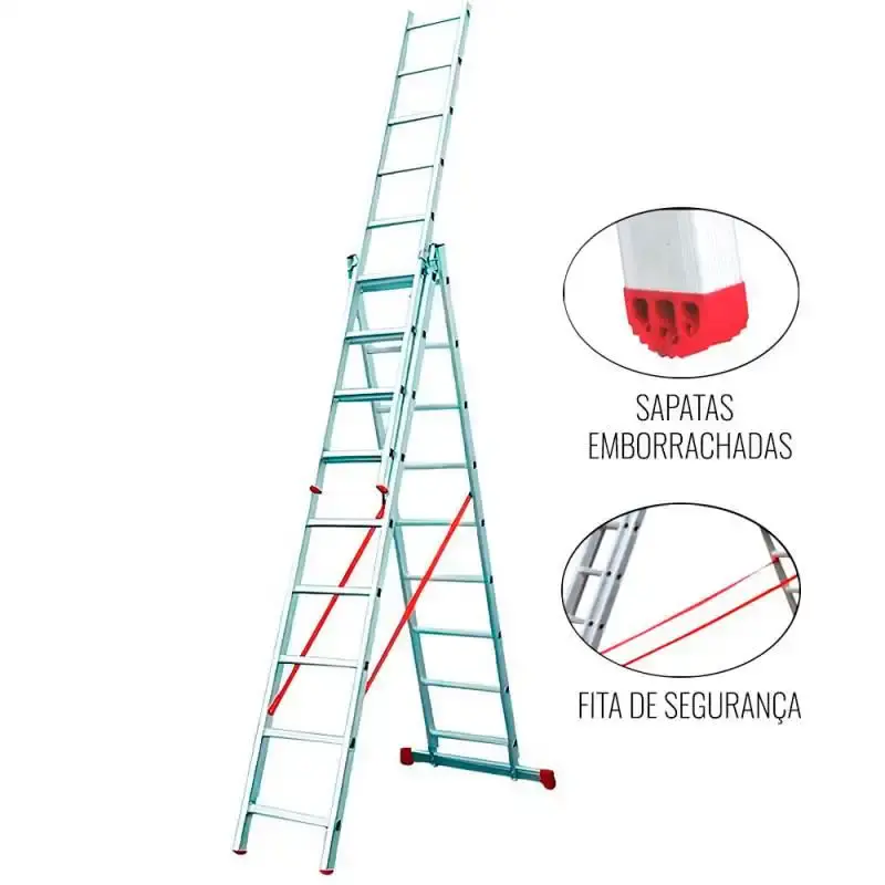 Escada de alumínio tripla extensiva 3 x 9 degraus ESC0709 Botafogo — fotografia de referência
