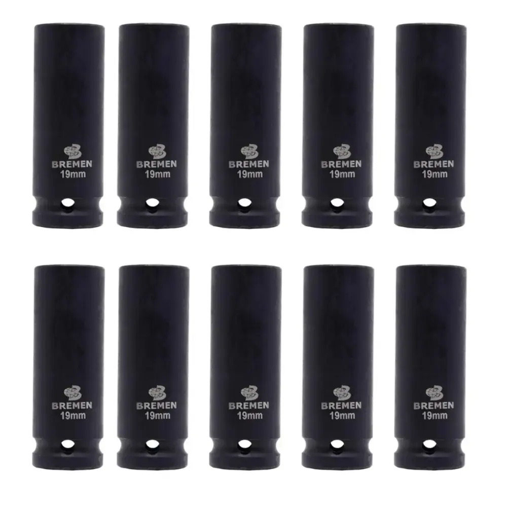 Kit 10 soquetes de impacto longo encaixe 1/2POLX19MM Bremen — fotografia de referência