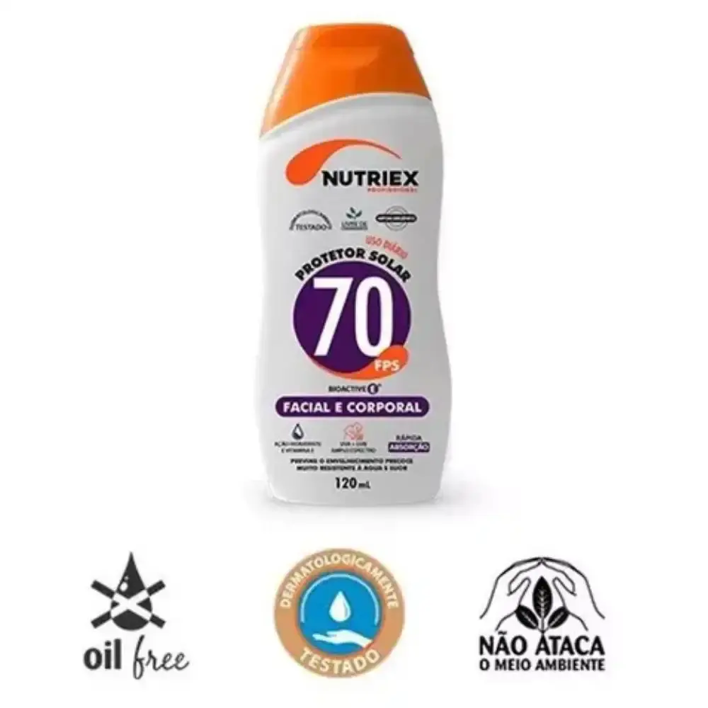 Protetor solar FPS 70 facial e corporal bisnaga 120ML Nutriex — fotografia 2