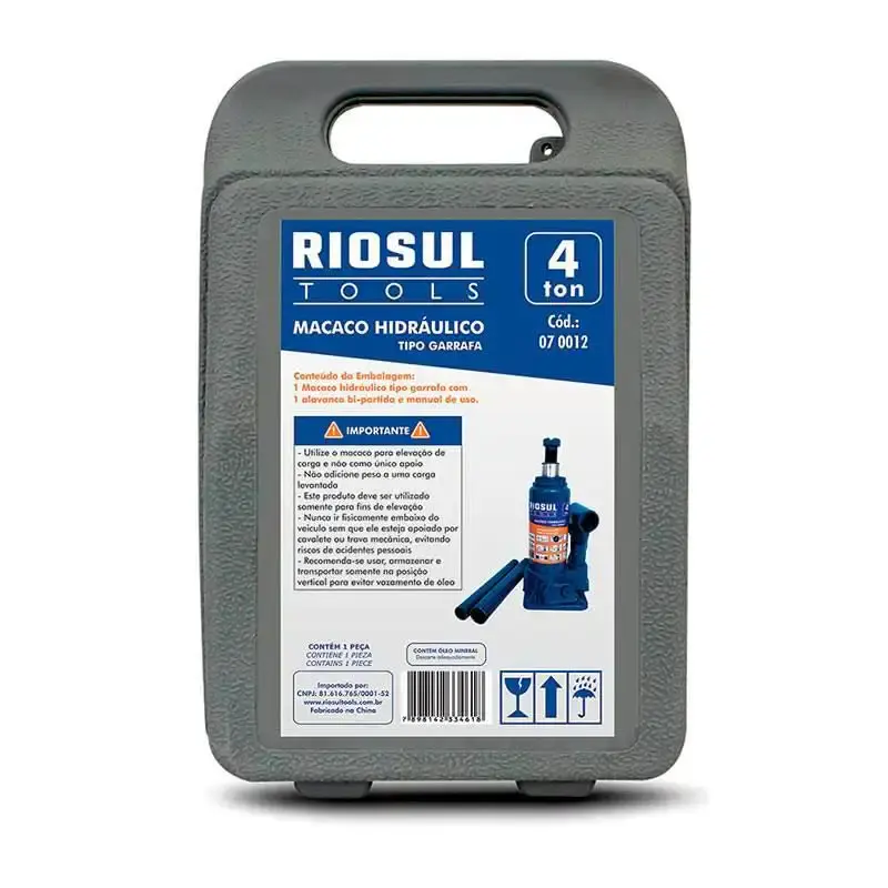 Macaco hidráulico 4 TON tipo garrafa com maleta R070012 riosul tools — fotografia 4