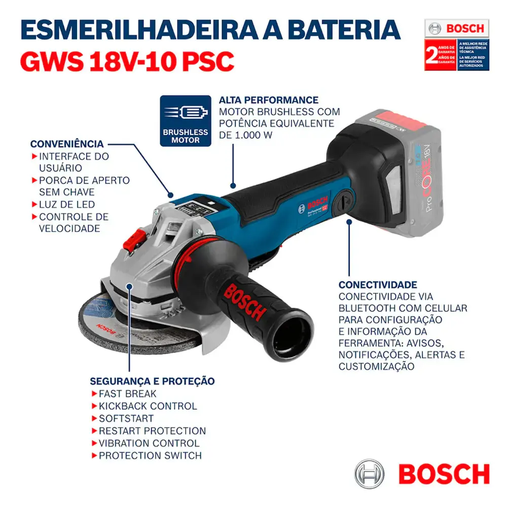 Esmerilhadeira angular 4.1/2 pol sem bateria 18V-10 PSC Bosch — fotografia 8