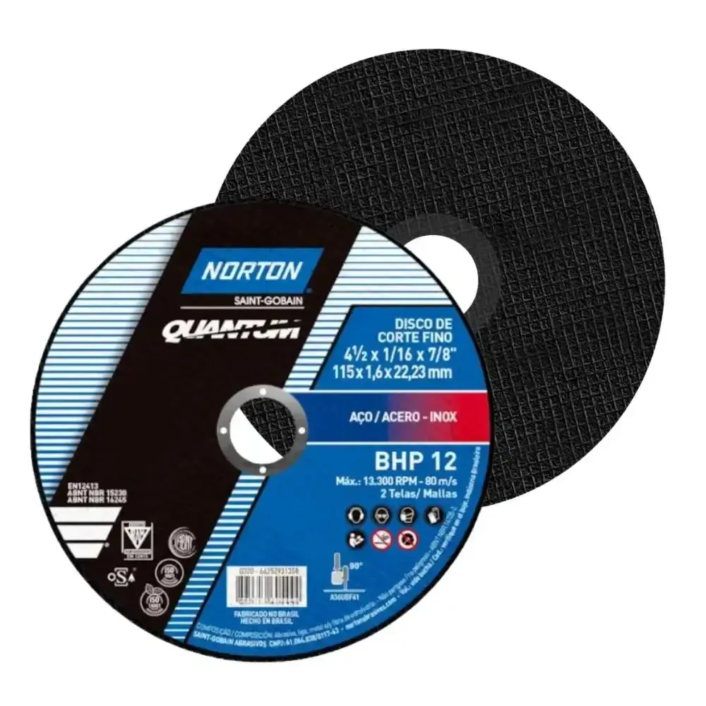 Disco de Corte para Aço Inox 4,5 x 1/16 x 7/8 Polegadas Norton — fotografia de referência