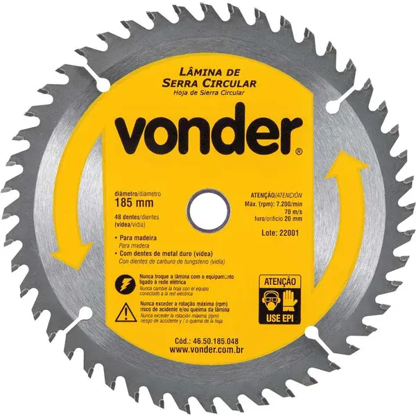 Lamina serra circular 185MM 48D - Vonder
