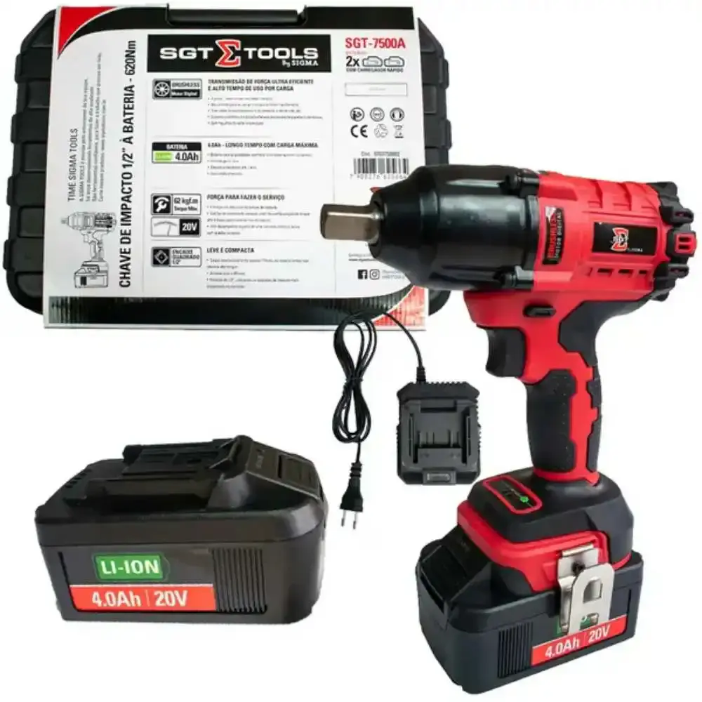 Chave de Impacto Bateria 20V 1/2 polegadas Brush 620NM 4Ah C|Bateria e Maleta SGT-7500-Bivolt