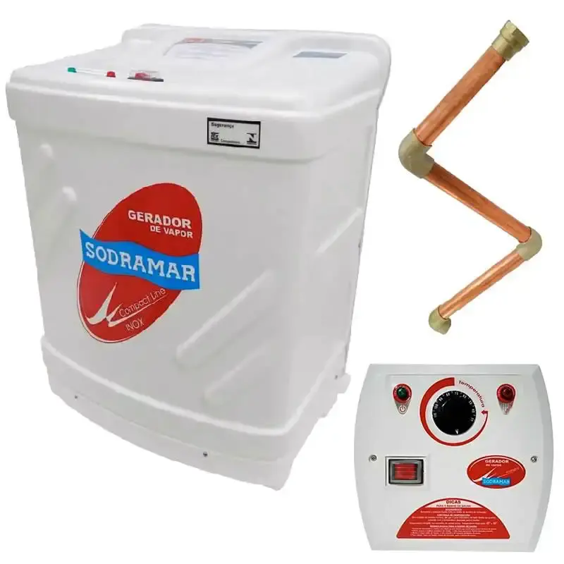 Gerador de vapor inox para sauna 15KW trifásico 220V quadro analógico e kit instalação Sodramar — fotografia de referência
