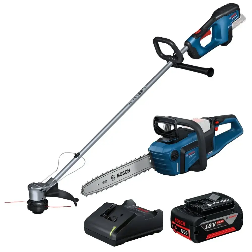 Motosserra GKE 18V-40 com aparador de grama GRT 18V-33 e bateria 18V 4,0AH carregador bivolt Bosch
