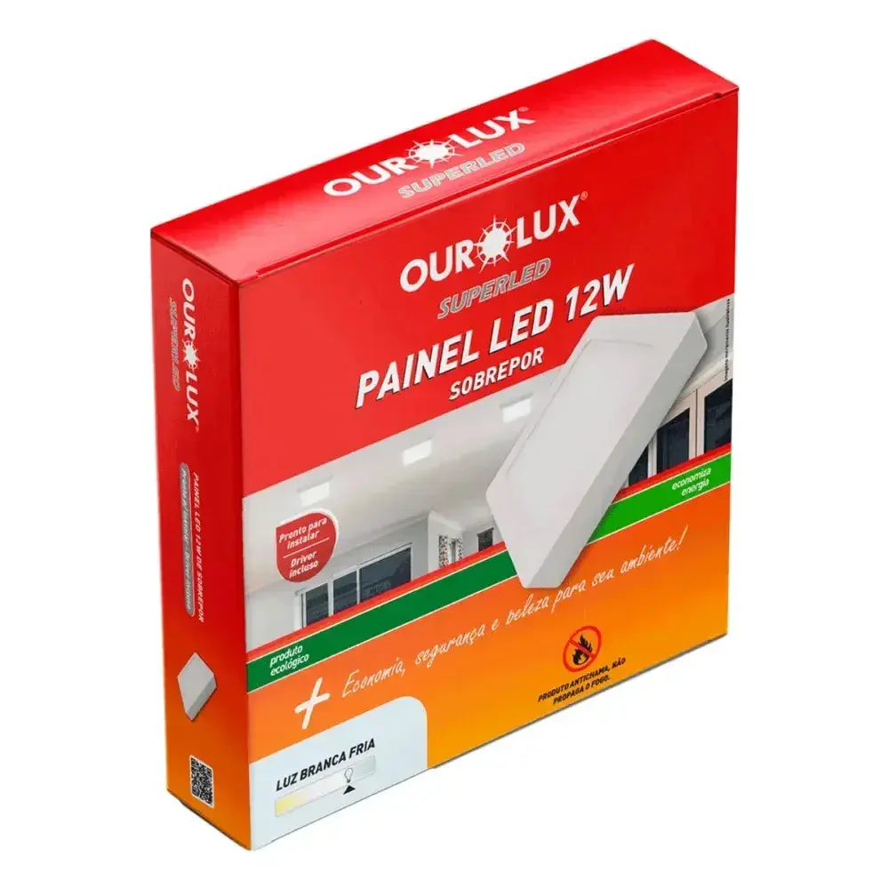Painel led sobrepor 12W biv 6400K quadrado Ourolux — fotografia 4