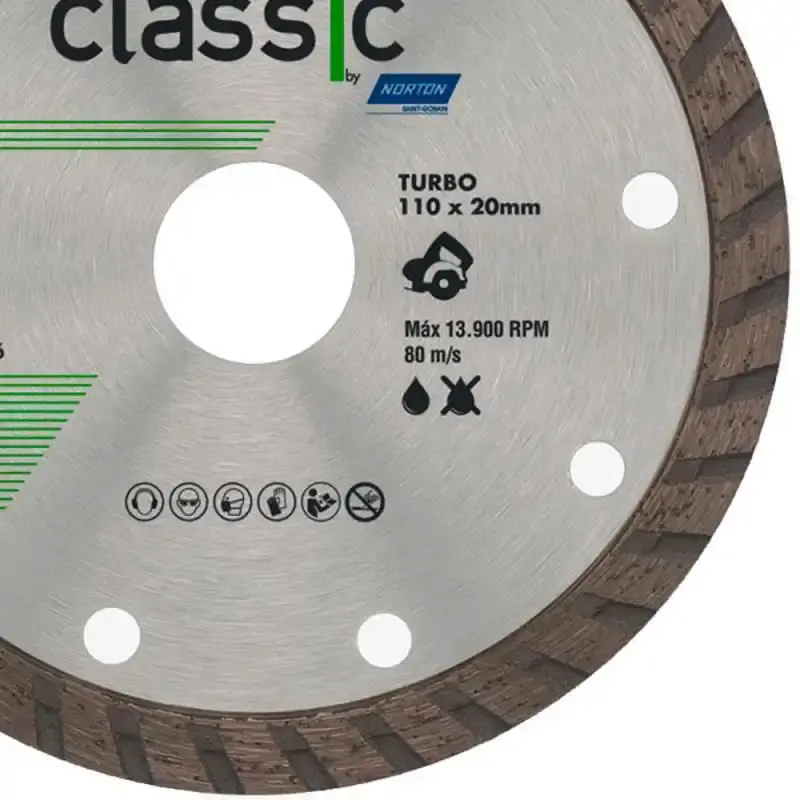 Disco de corte diamantado 4.3/8 POL 110X20 MM turbo classic kit 2 unidades Norton — fotografia 3
