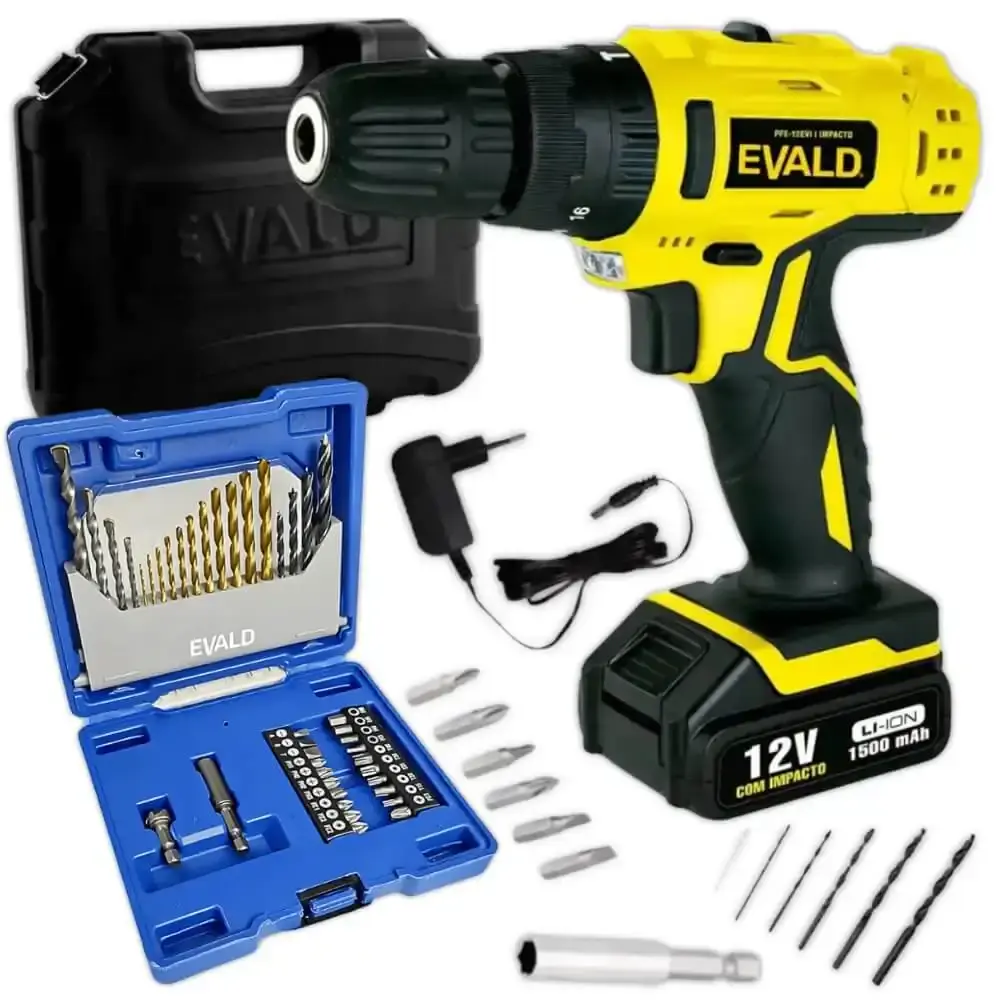 Parafusadeira bateria 12V impacto PFE-012EVI com kit 41 peças EV-EBB41 Evald