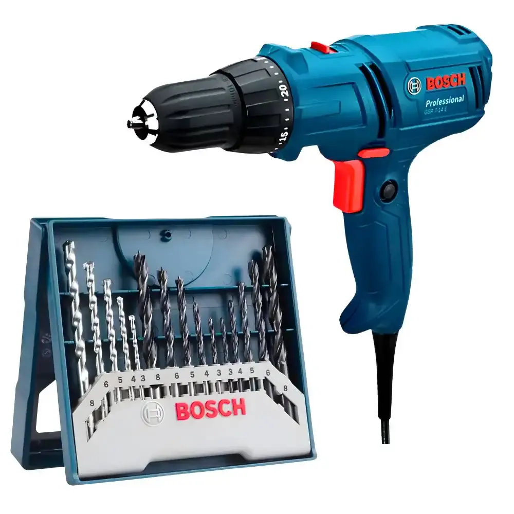 Parafusadeira furadeira 400W 3/8 POL GSR 7-14E com estojo x-line titânio 15 peças Bosch 220 V — fotografia de referência