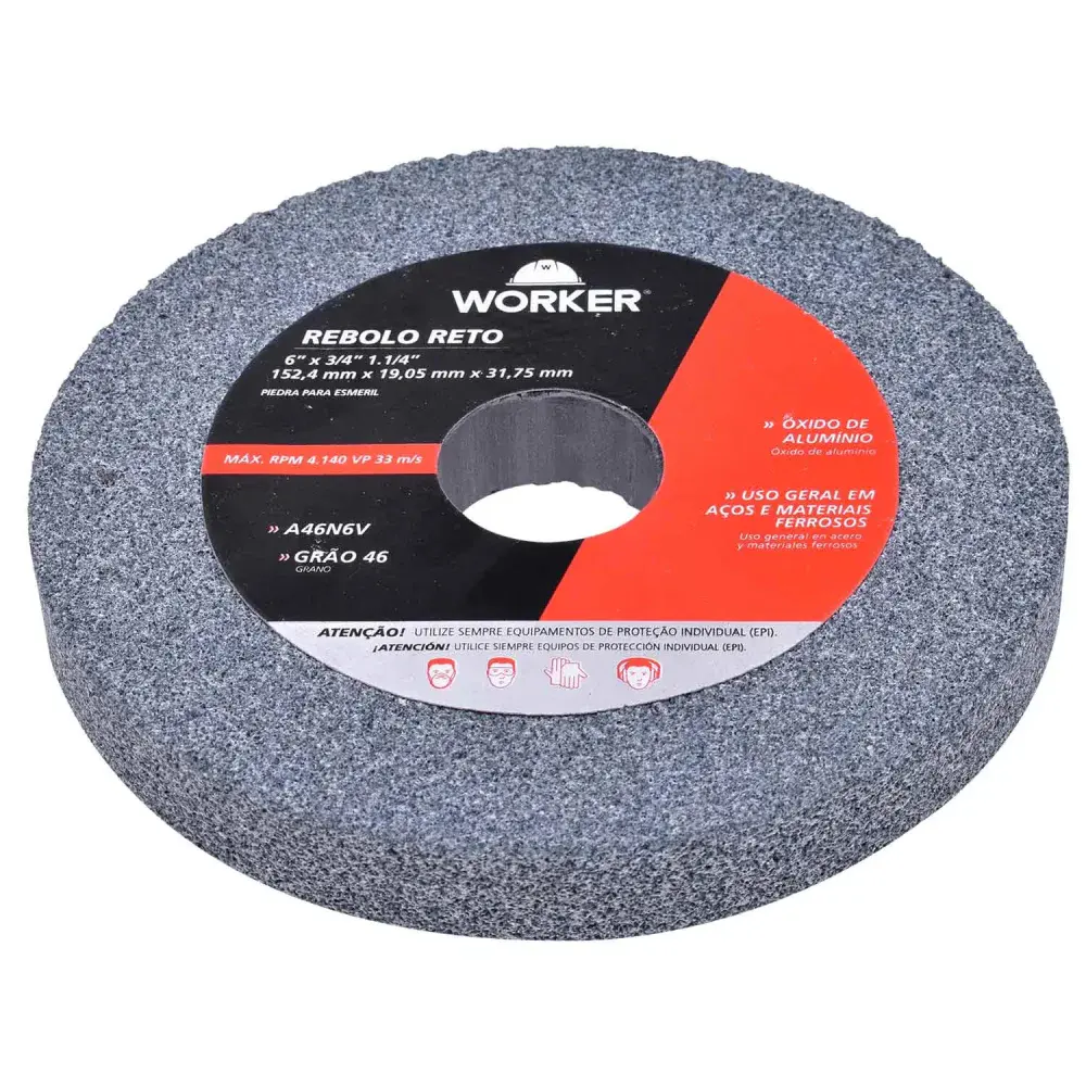 Rebolo reto uso geral 6” x 3/4” Worker — fotografia 8
