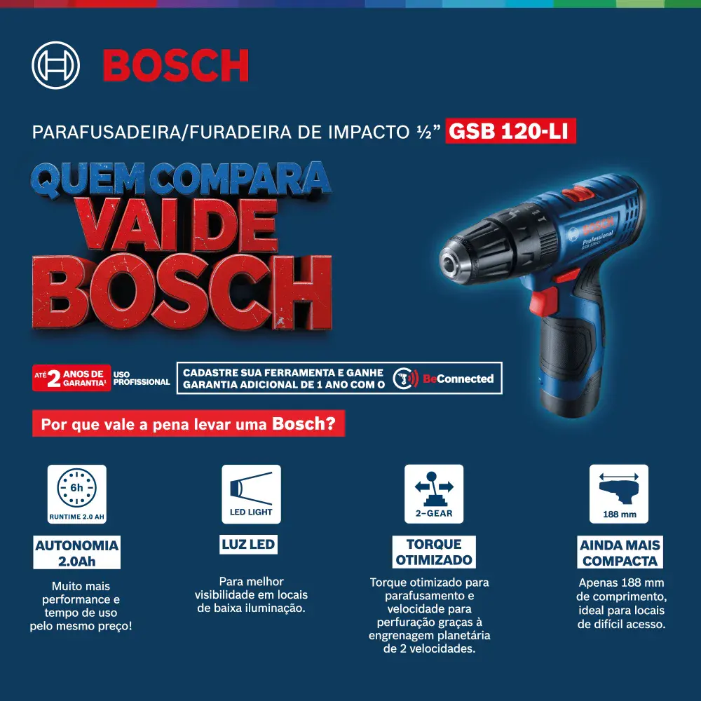 Furadeira parafusadeira de impacto gsb 120-LI 3/8” 12V Bosch — fotografia 5