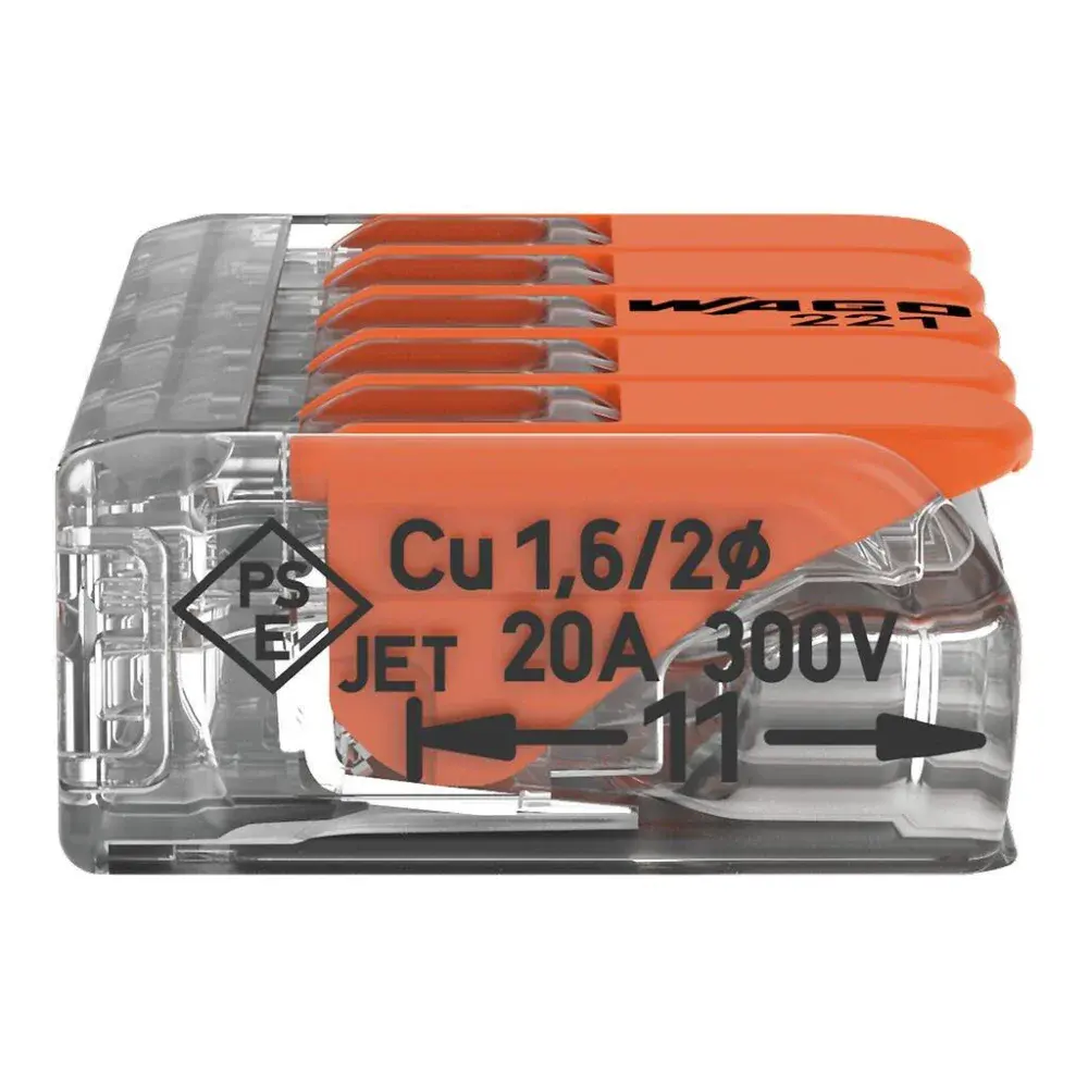 Conector de emenda cx 221 c/ 5 derivações fios 4MM 25 pçs Wago — fotografia 4