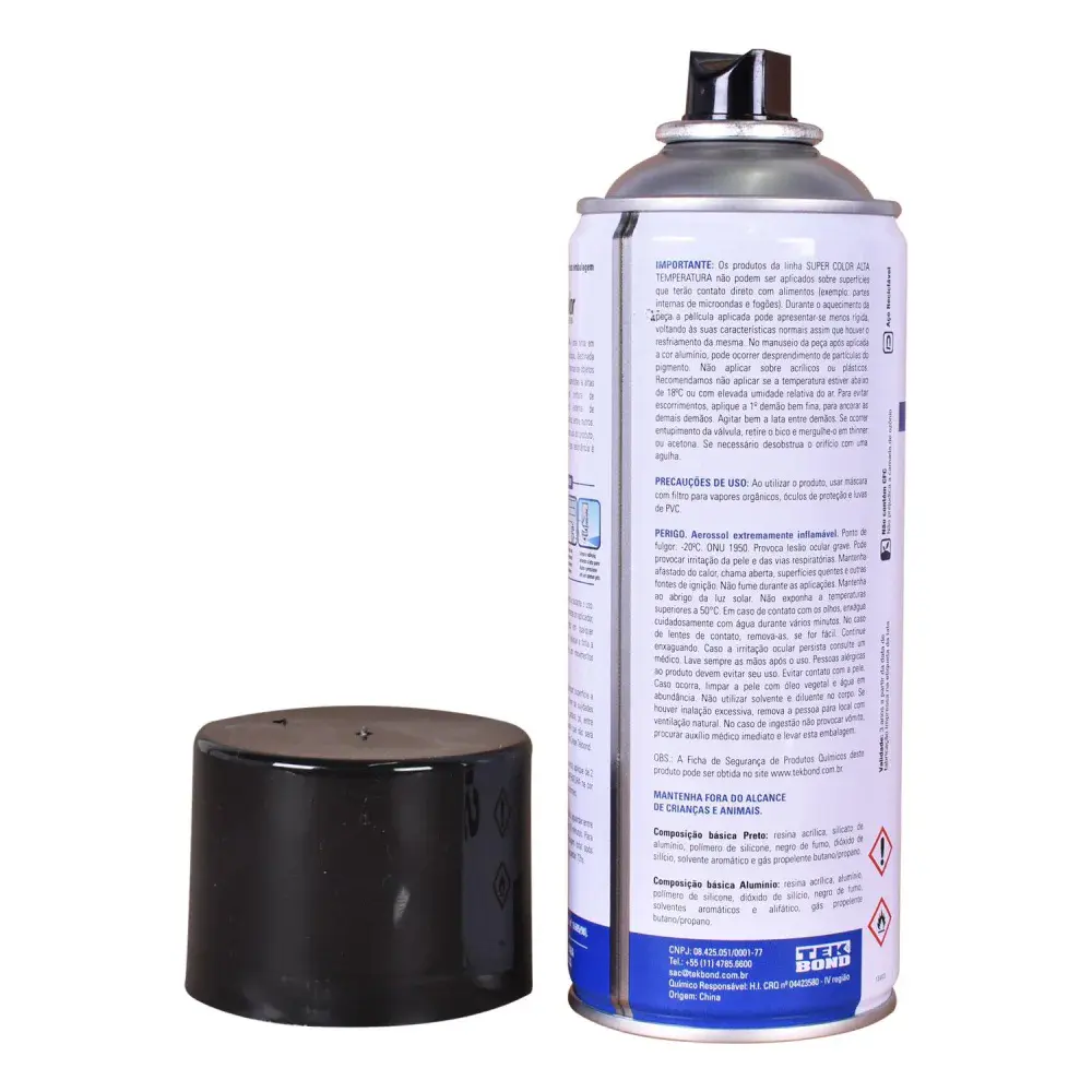 Tinta spray com alta temperatura preto 350ML Tekbond — fotografia 3