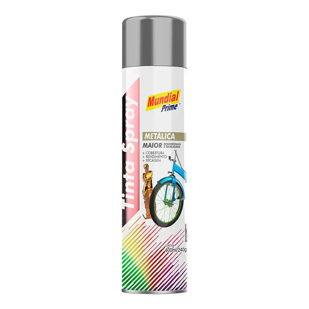 Tinta spray 400ML metálica alumínio AE01000099 mundial prime — fotografia 5
