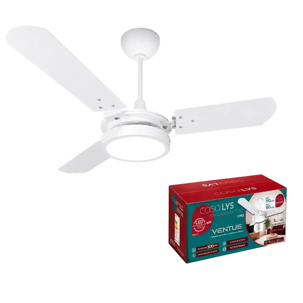 Ventilador de teto ventus 3 pás com LED 6K casa LYS Branco 110 V — fotografia 11