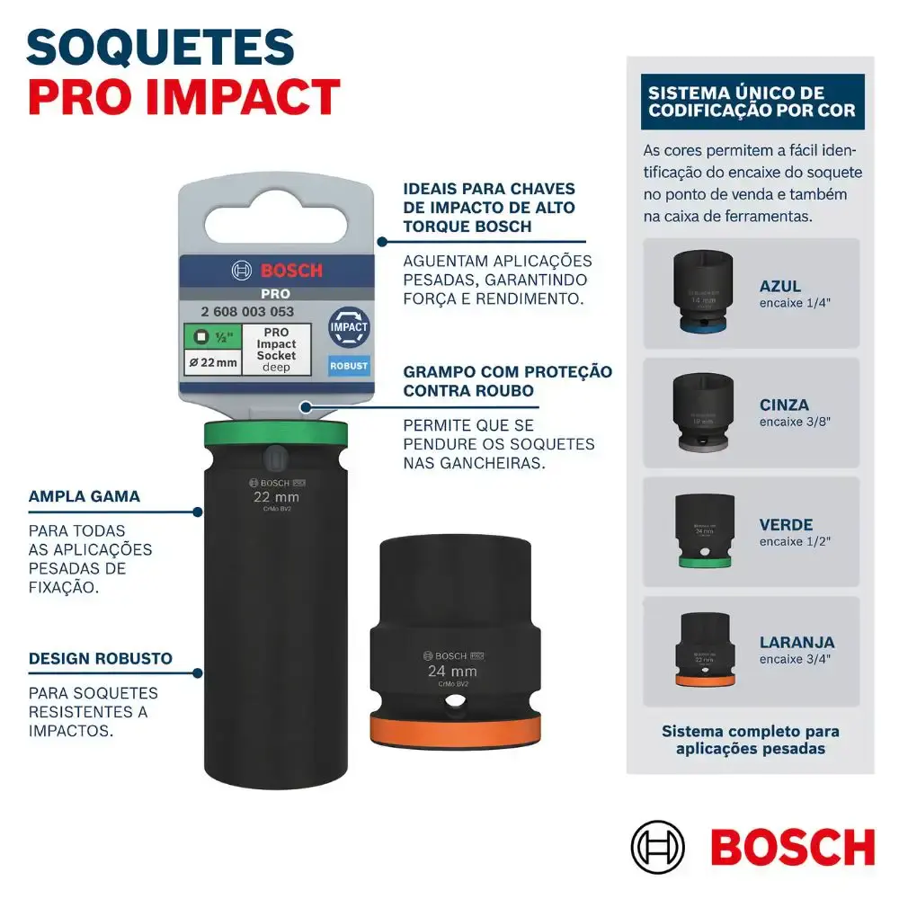 Jogo de soquetes PRO impact longo encaixe 3/4 POL com 9 unidades bosch Bosch Ferramentas Manuais — fotografia 5