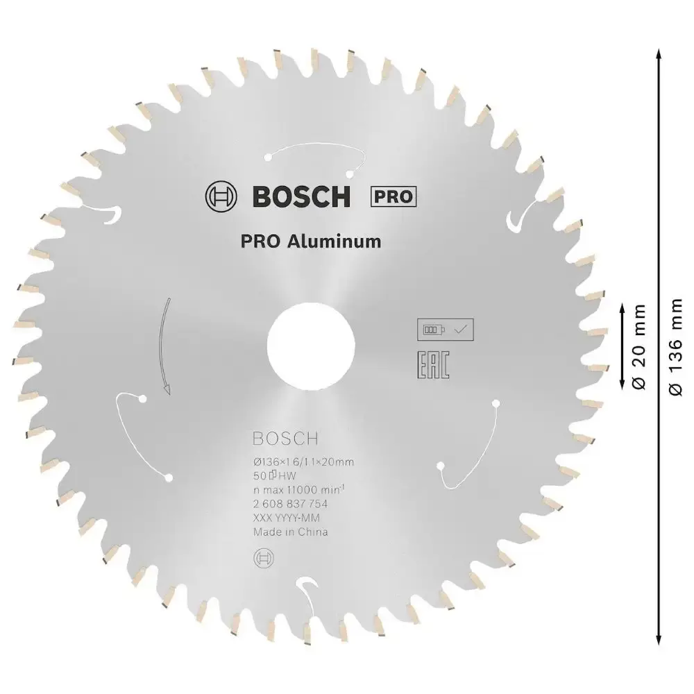 Disco de Corte PRO Alumínio 136 x 20 MM 50 Dentes BOSCH — fotografia 3