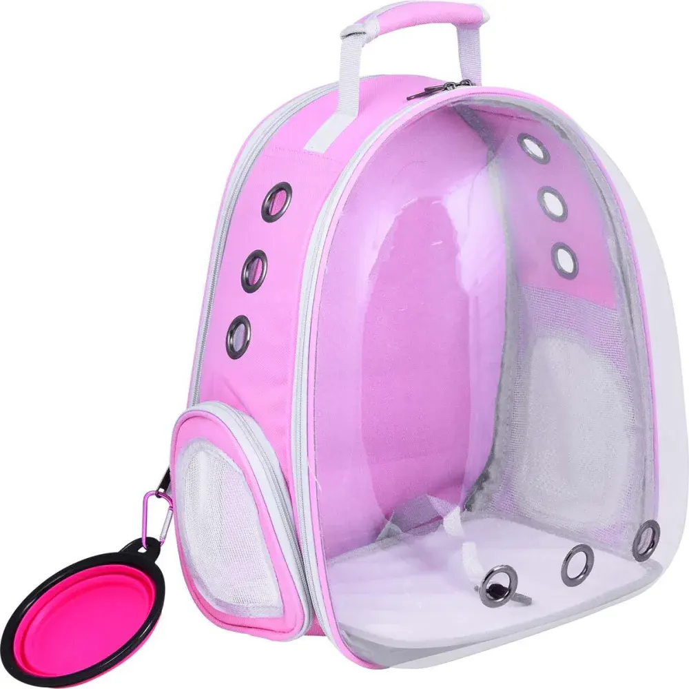 Mochila de transporte cabana expansível para pet rosa Kala — fotografia de referência