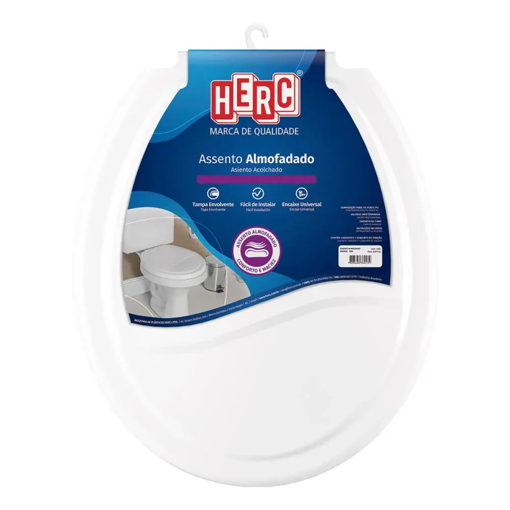 Assento sanitário almofadado branco modelo almofadado branco marca Herc