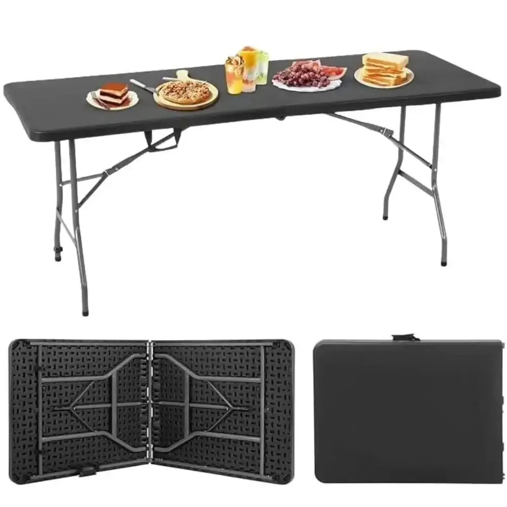 Mesa Dobrável Vira Maleta com Alça 180 × 70 CM Portátil até 150 KG ZELT Preto — fotografia 4