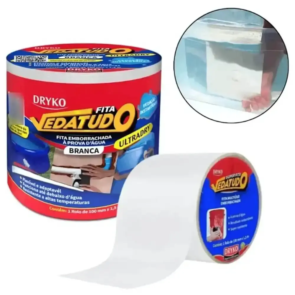 Fita Adesiva Emborrachada VEDATUDO 10CM x 1,5M Branca ULTRADRYBCO-CX DRYKO — fotografia 5