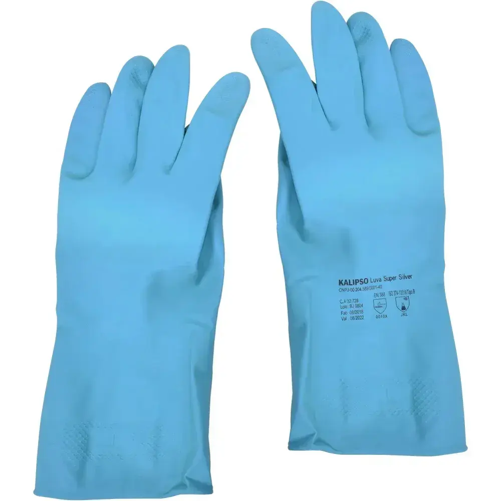 Luva latex azul com forro super silver tamanho xg Kalipso — fotografia 6