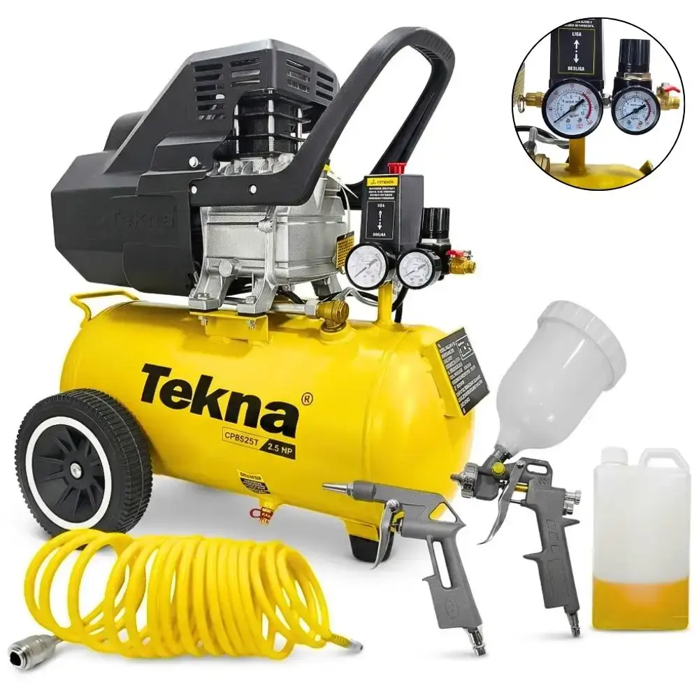 Compressor de ar 2,5HP 8 pés 22L lubrificado CP8525T com kit Tekna 110 V — fotografia de referência