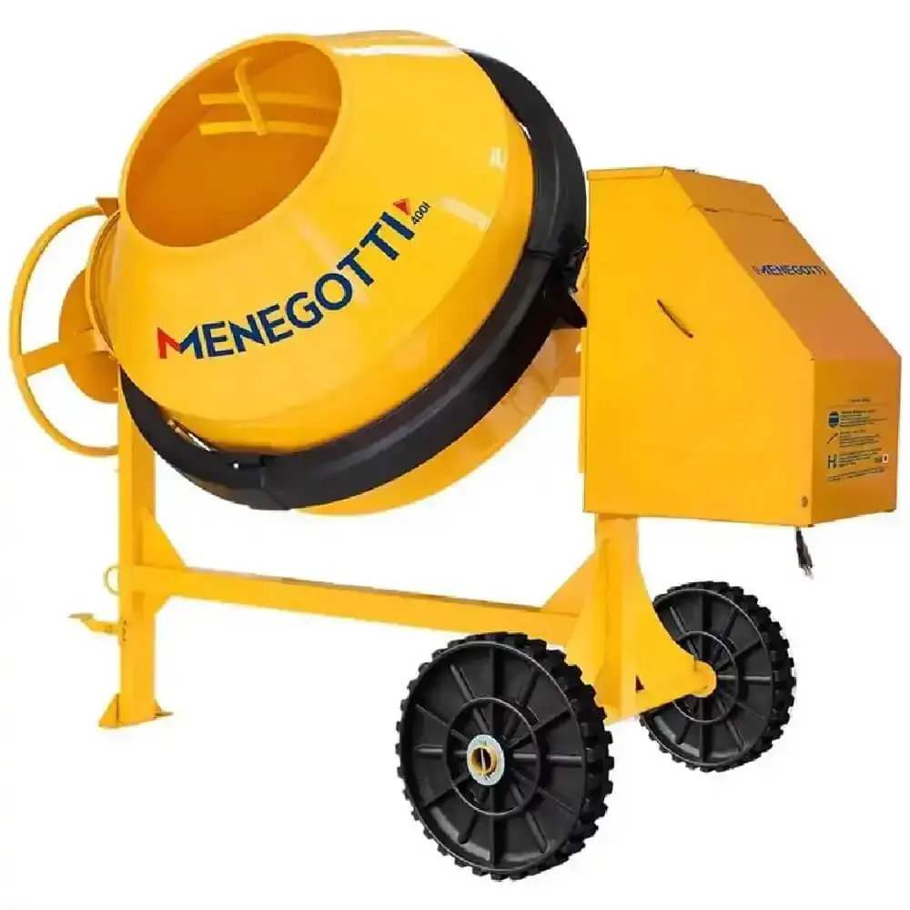 Betoneira 400 litros pro com motor 2CV roda maciça caixa metálica Menegotti
