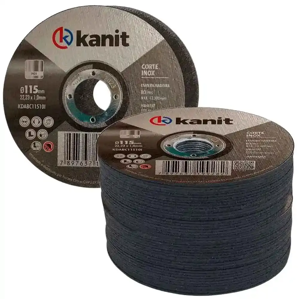 Disco de Corte Aço Inox 4.1/2 POL x 1.0 MM Kit com 100 Unidades KANIT — fotografia de referência