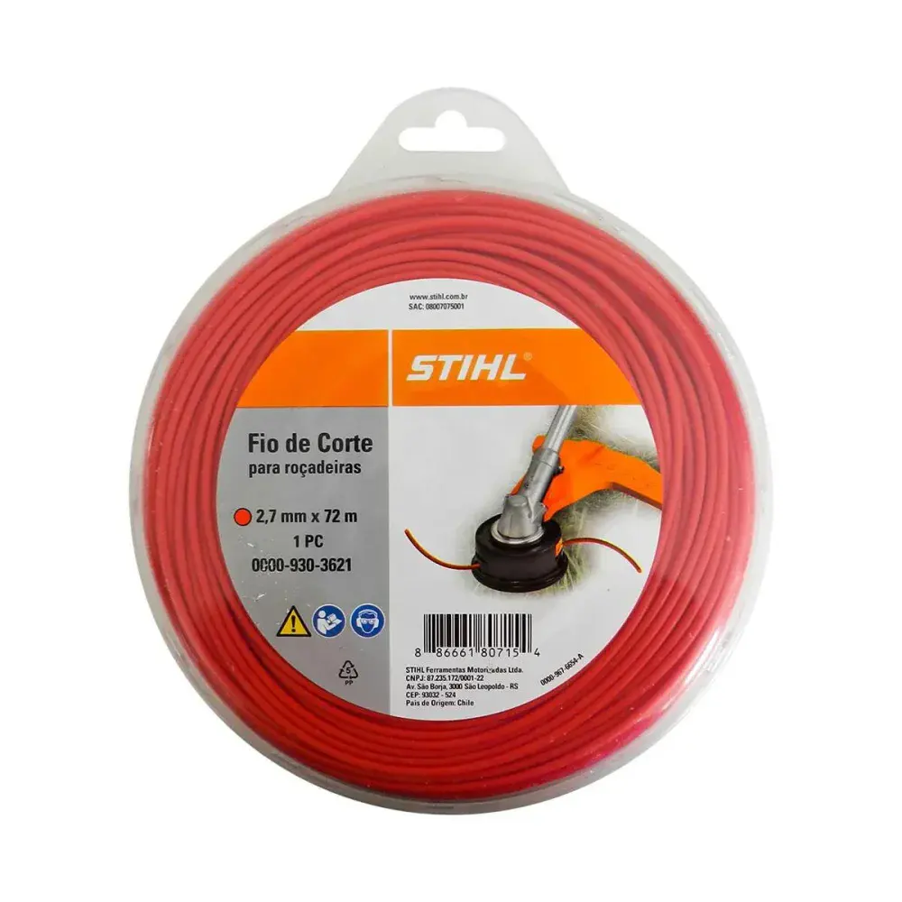 Fio de corte redondo para roçadeira vermelho 2,7MM 72M Stihl — fotografia de referência