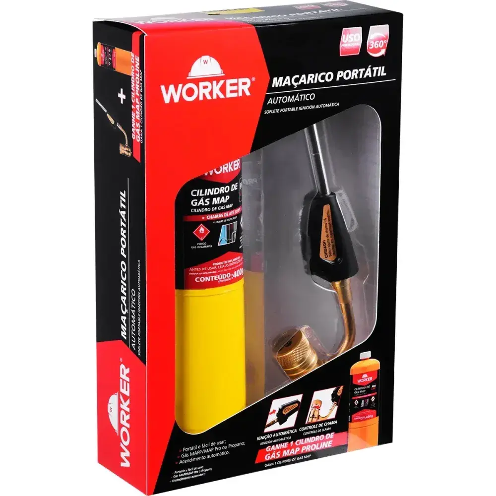 Kit cilindro de gás mapp aço com maçarico portátil Worker — fotografia 12
