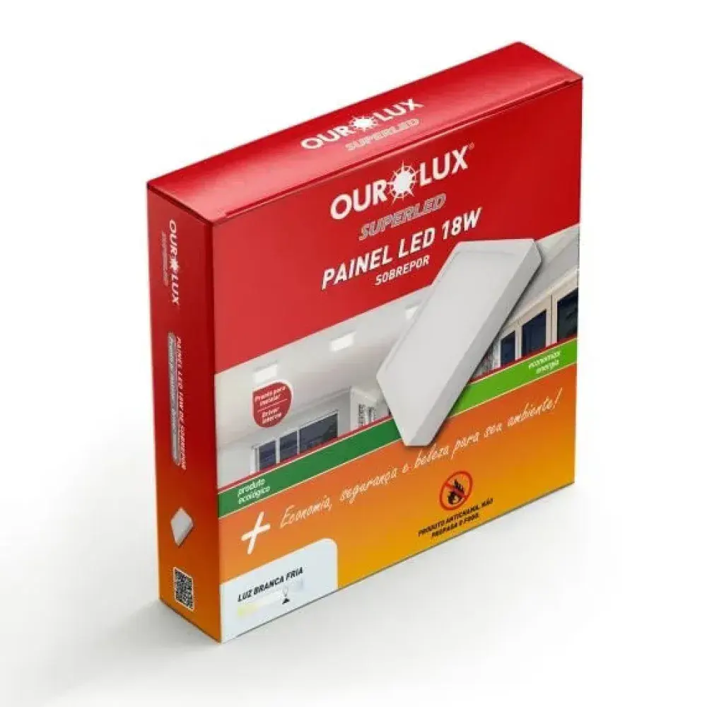 Painel led quadrado sobrepor bivolt 18W 6500K Ourolux — fotografia de referência