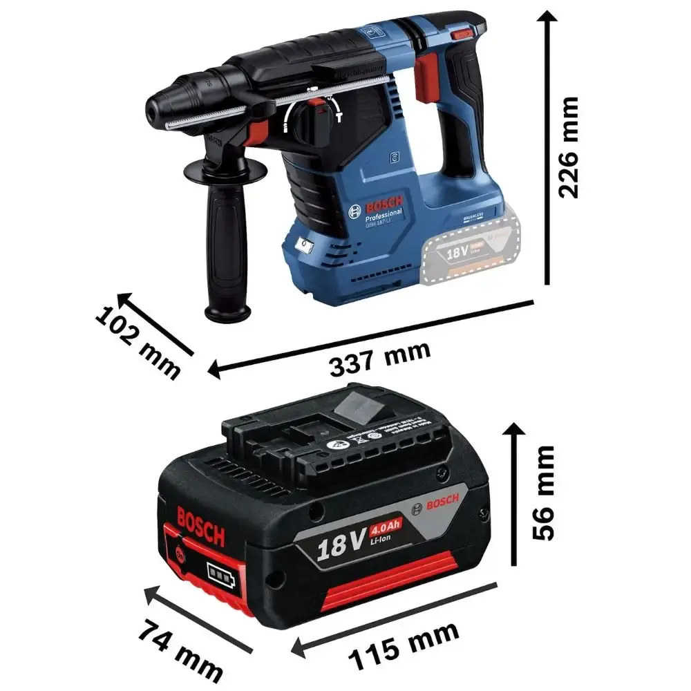Martelete plus 18V 3KG GBH 187-LI brushless com bateria 4AH Bosch — fotografia 2