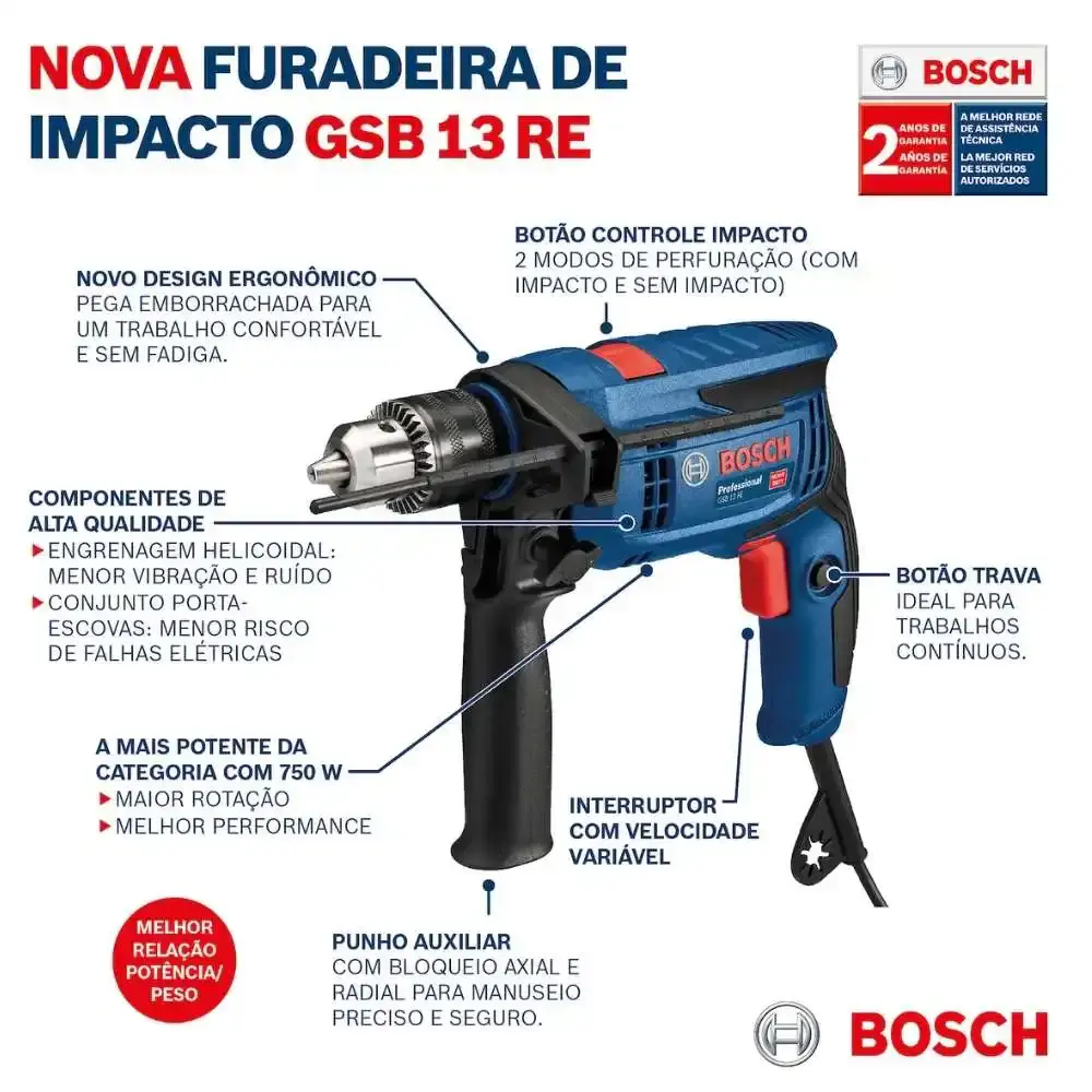 Furadeira de impacto 1/2 POL GSB 13RE com esmerilhadeira angular 850W GWS850 Bosch 110 V — fotografia 9