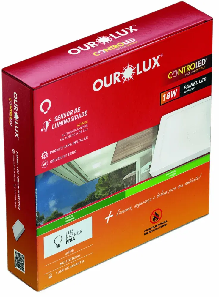 Painel led com sensor de iluminação quadrado 18W 6500K Ourolux