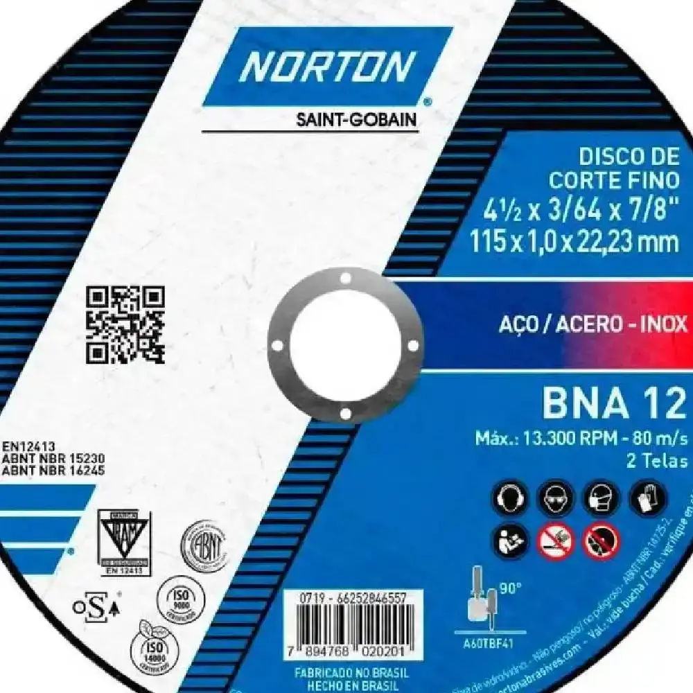 Disco de corte para metal e inox 4.1/2 POL BNA 12 kit com 50 unidades Norton — fotografia 5