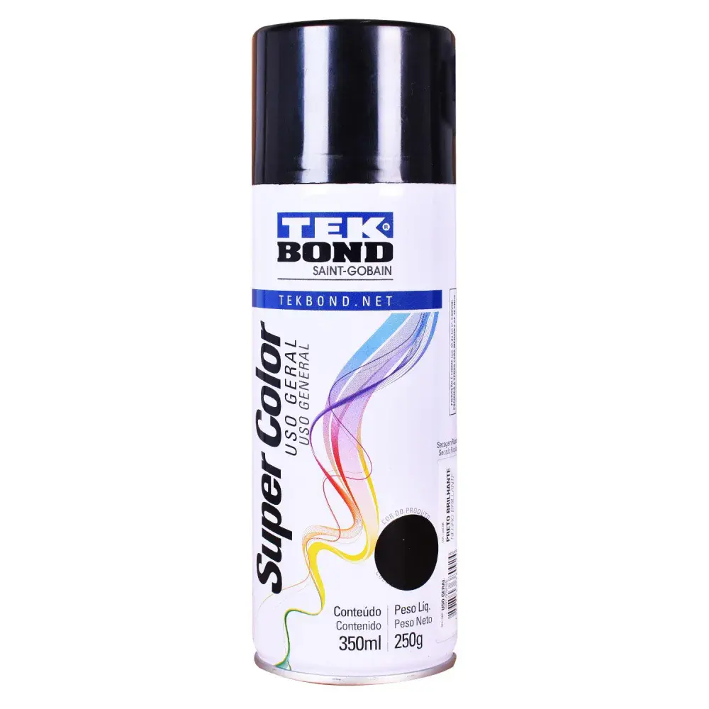 Tinta spray super color preto brilho 350ML Tekbond — fotografia de referência