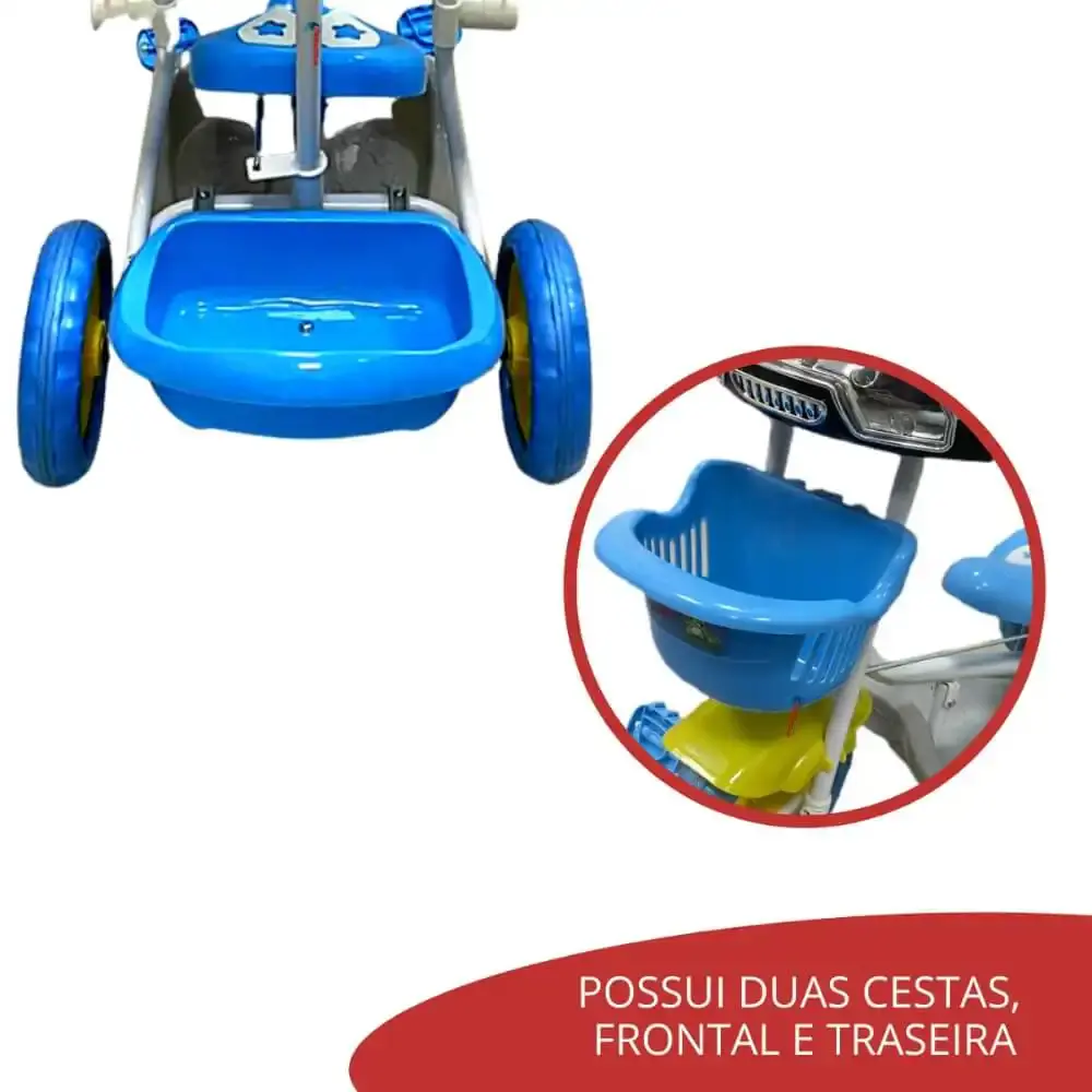 Triciclo motoca infantil passeio azul com empurrador e cobertura BW003-A ImportWay — fotografia 9